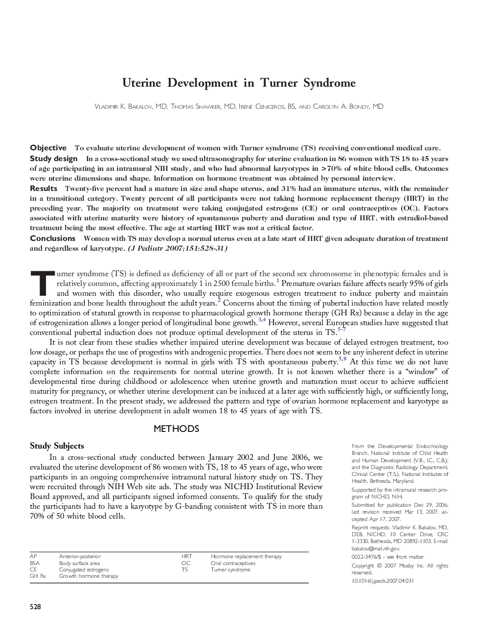 Uterine Development in Turner Syndrome