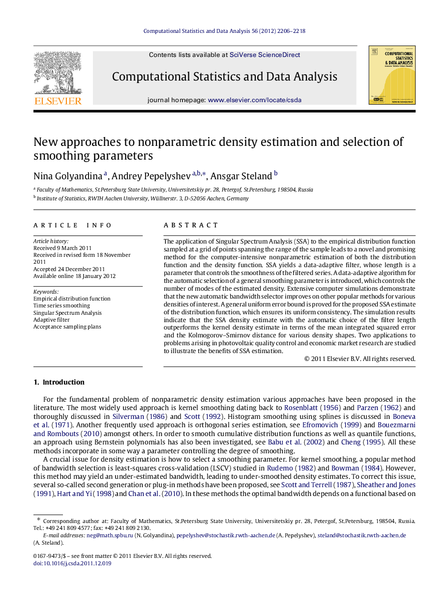 New approaches to nonparametric density estimation and selection of smoothing parameters