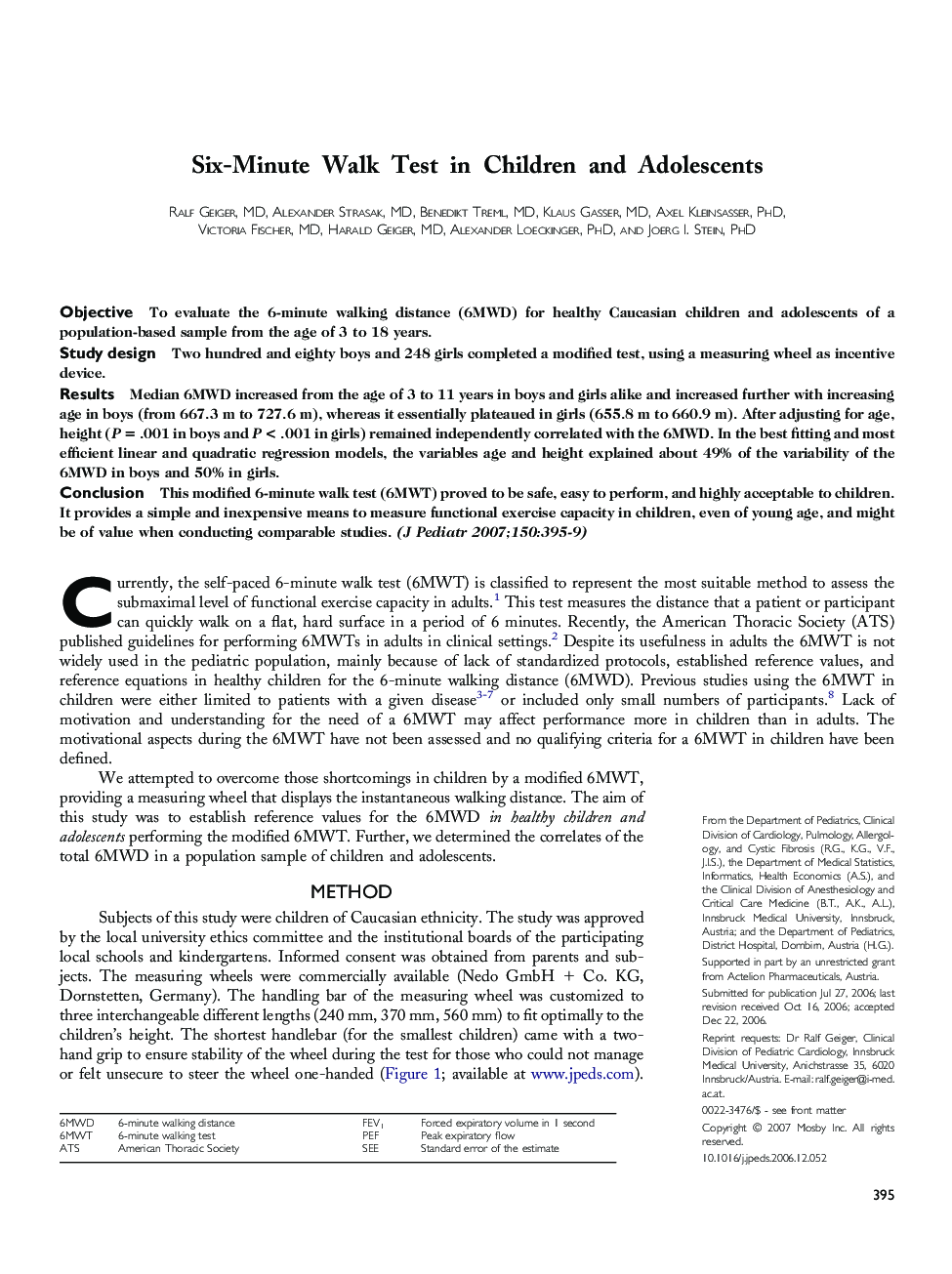 Six-Minute Walk Test in Children and Adolescents