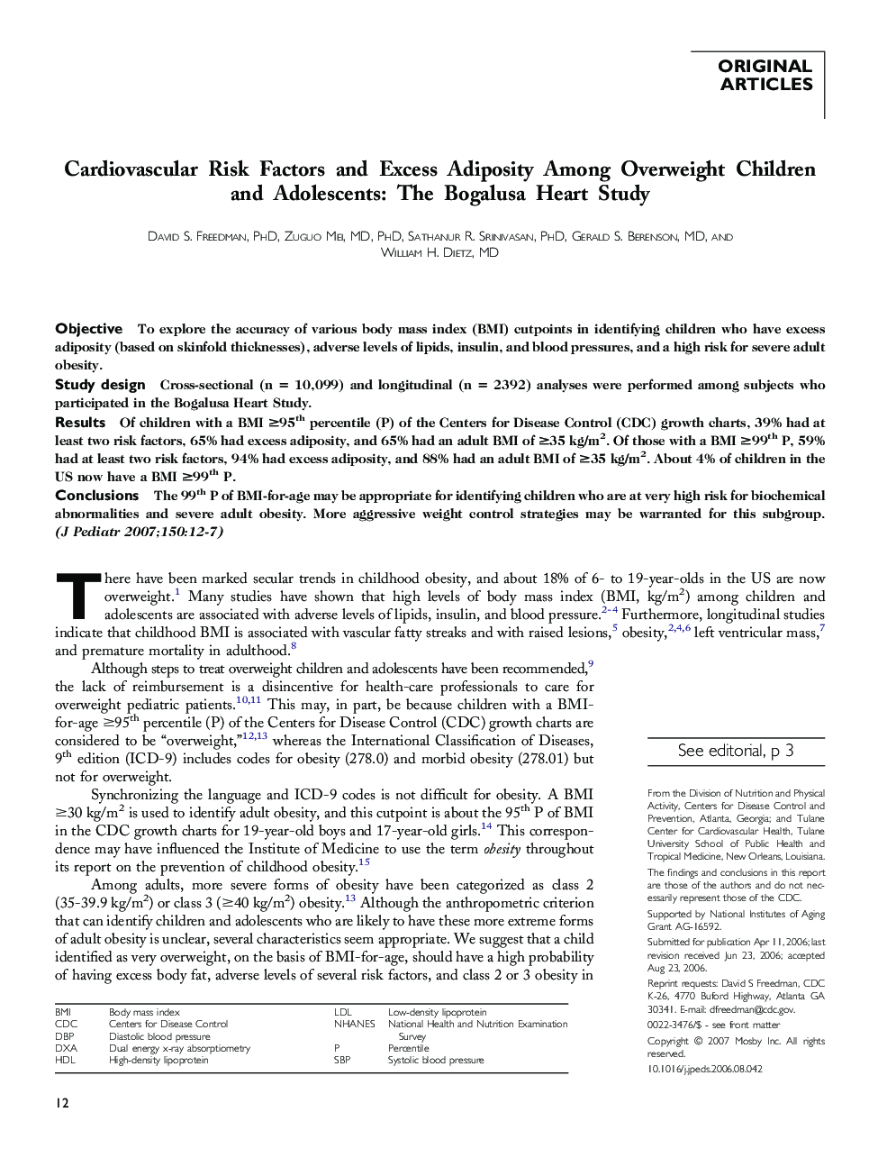 Cardiovascular Risk Factors and Excess Adiposity Among Overweight Children and Adolescents: The Bogalusa Heart Study