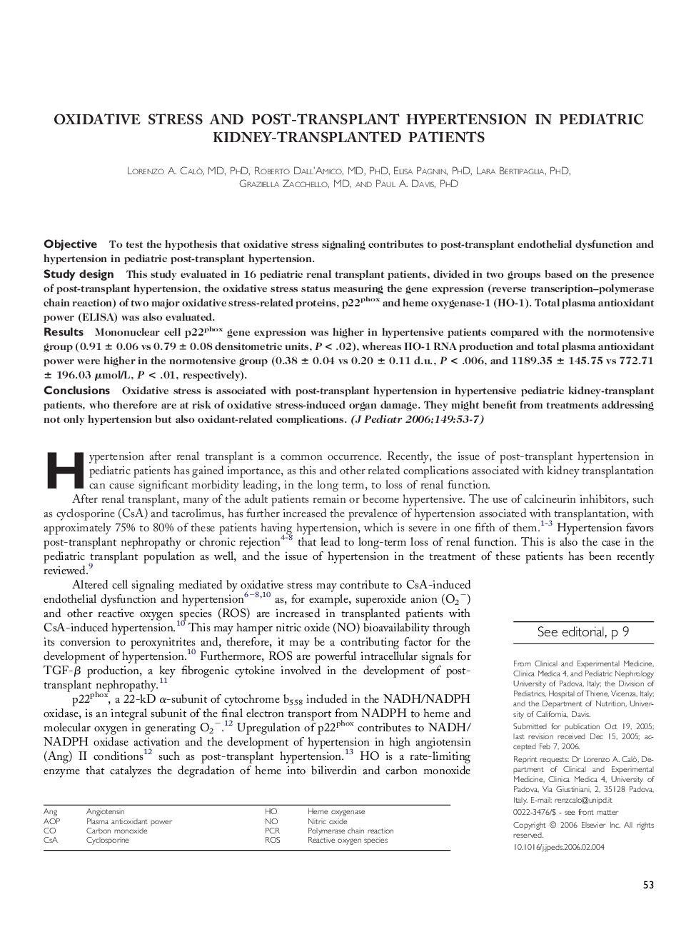 Oxidative stress and post-transplant hypertension in pediatric kidney-transplanted patients