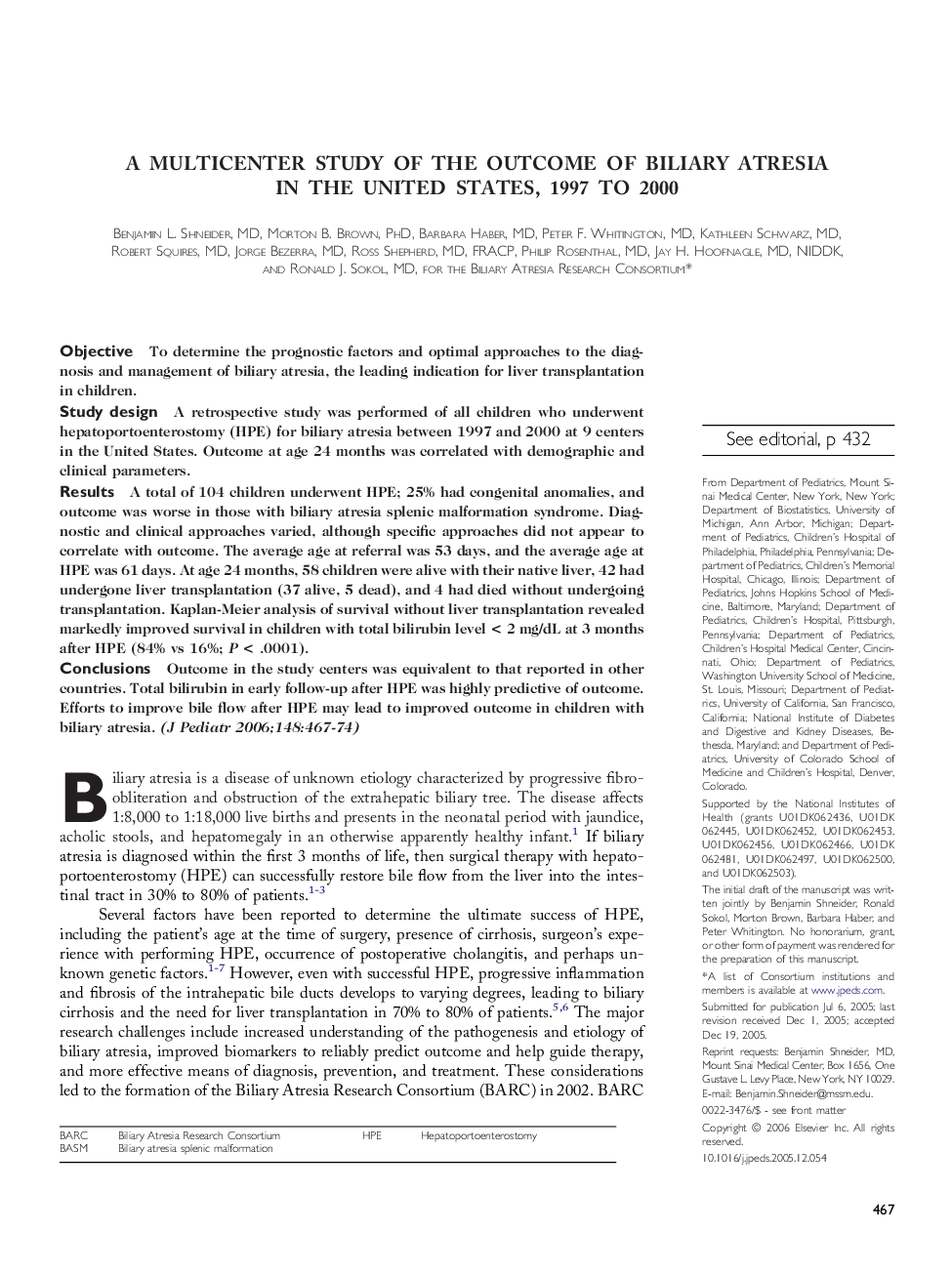 A multicenter study of the outcome of biliary atresia in the United States, 1997 to 2000