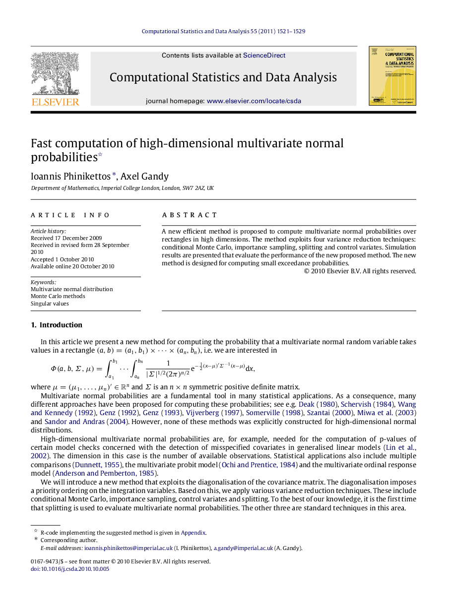 Fast computation of high-dimensional multivariate normal probabilities 