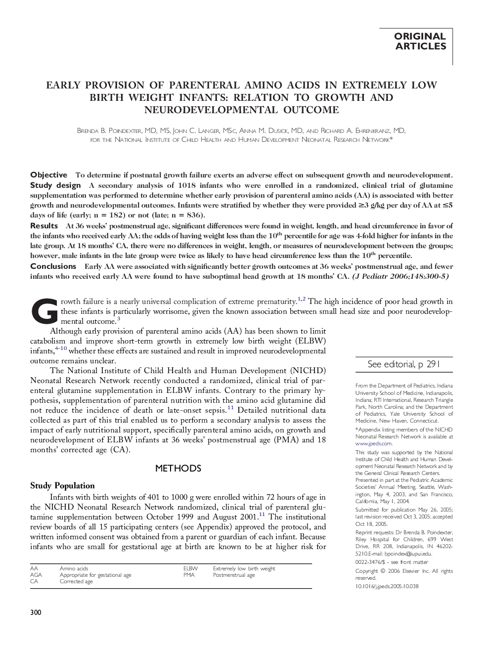 Early provision of parenteral amino acids in extremely low birth weight infants: Relation to growth and neurodevelopmental outcome