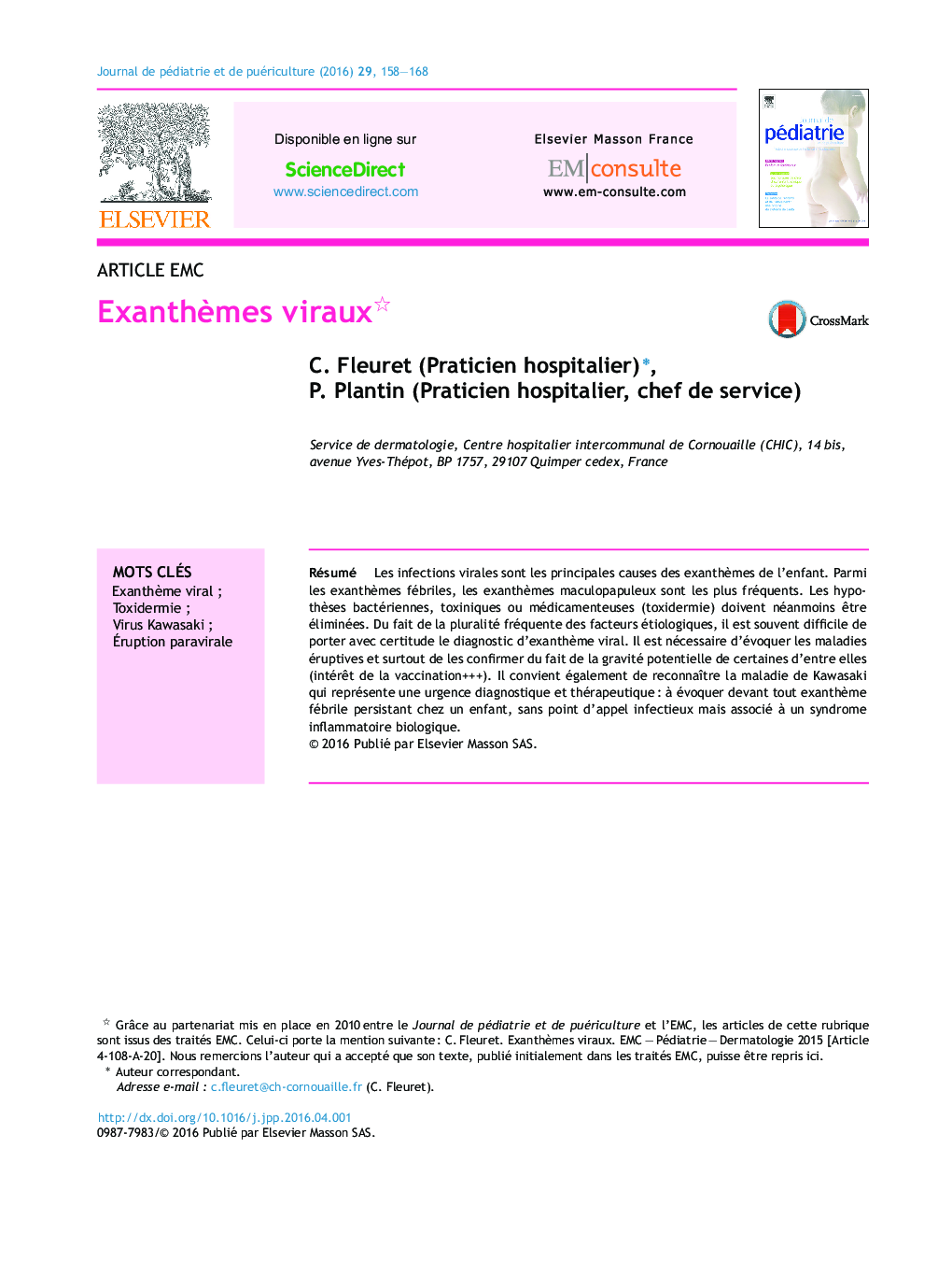 عکس صفحه اول مقاله: Exanthèmes viraux Exanthèmes viraux