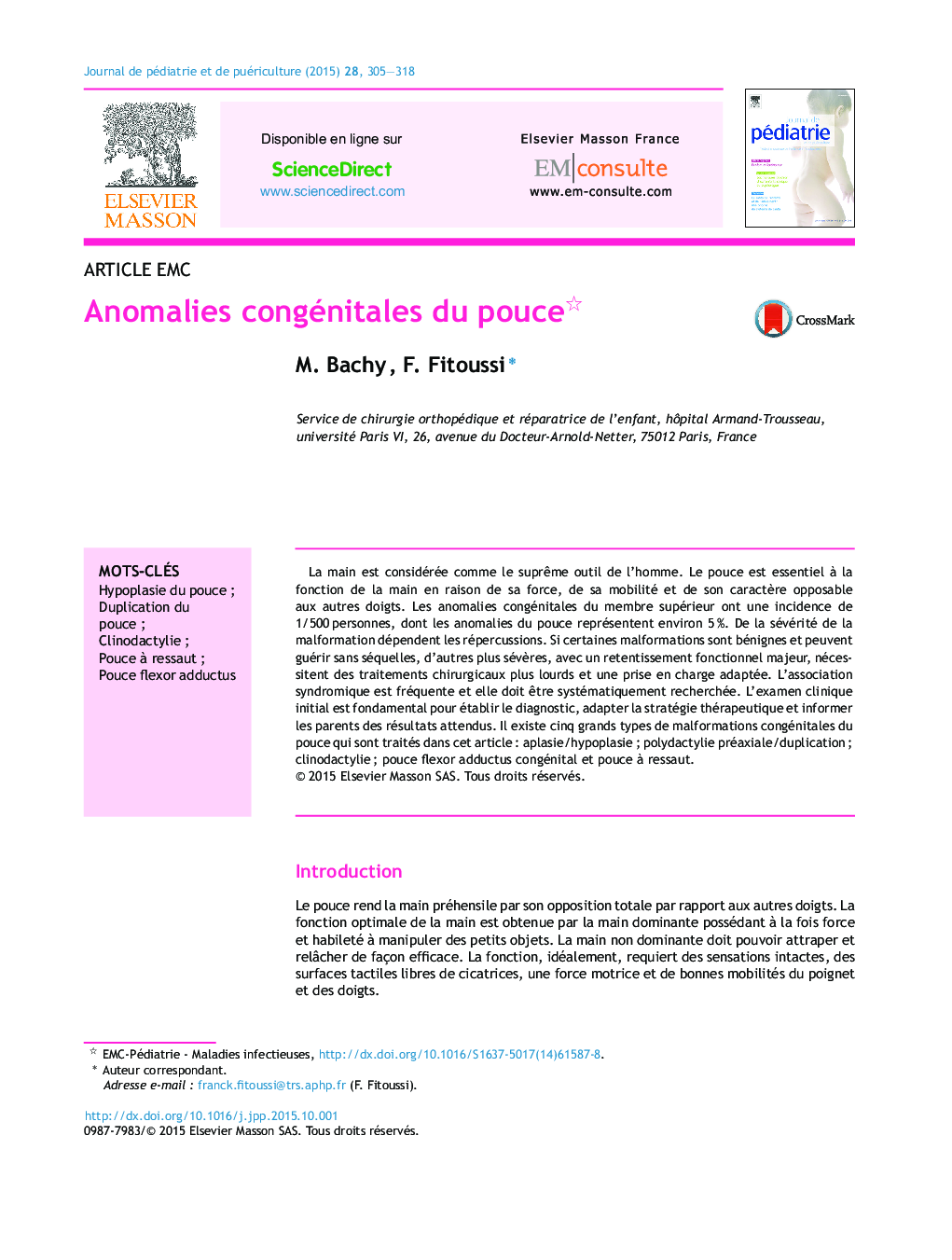 Anomalies congénitales du pouce 