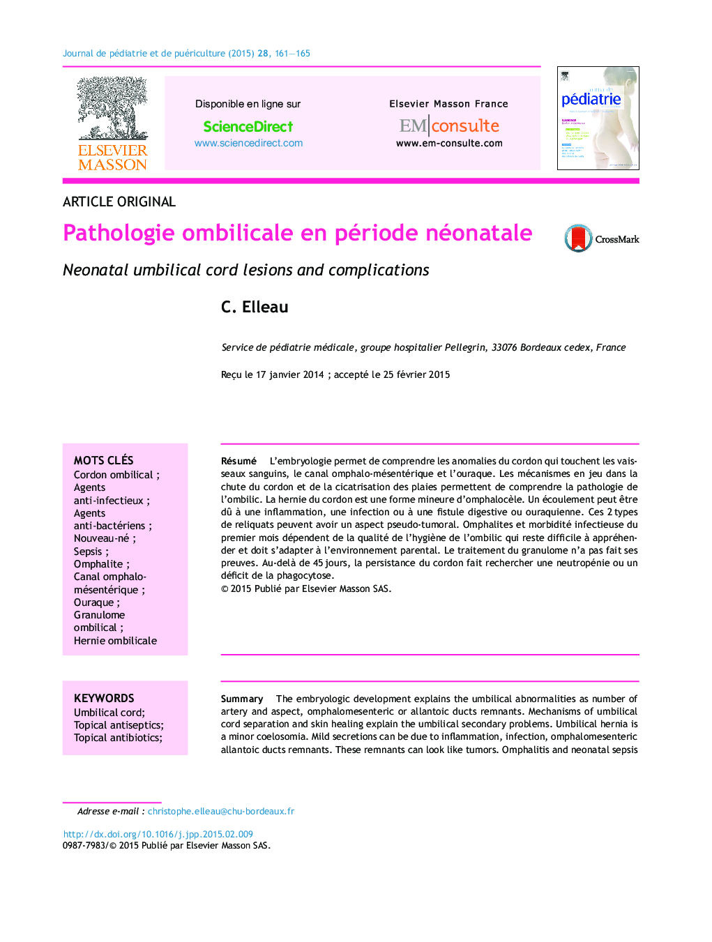 Pathologie ombilicale en période néonatale