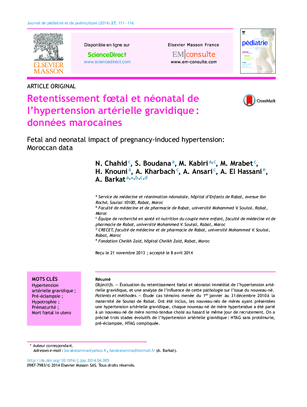 Retentissement fœtal et néonatal de l’hypertension artérielle gravidique : données marocaines