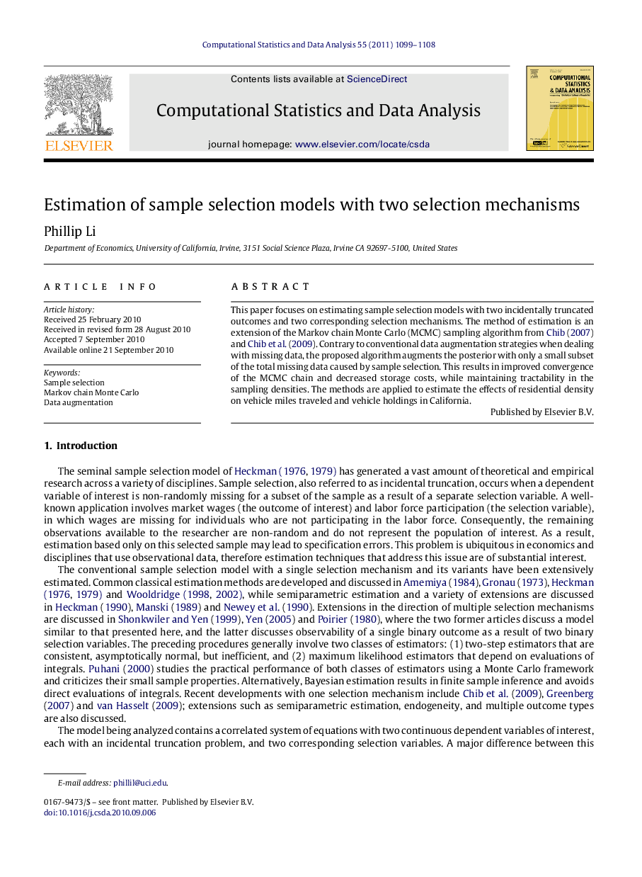 Estimation of sample selection models with two selection mechanisms