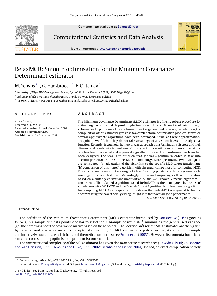 عکس صفحه اول مقاله: RelaxMCD: Smooth optimisation for the Minimum Covariance Determinant estimator RelaxMCD: Smooth optimisation for the Minimum Covariance Determinant estimator