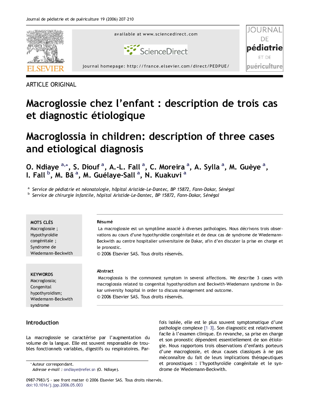 Macroglossie chezÂ l'enfantÂ : description deÂ troisÂ cas etÂ diagnostic étiologique