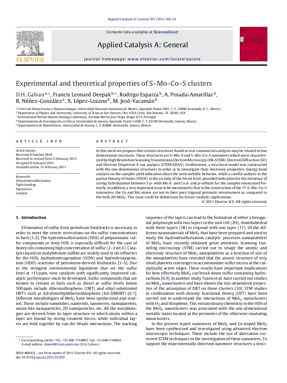 Experimental and theoretical properties of S–Mo–Co–S clusters