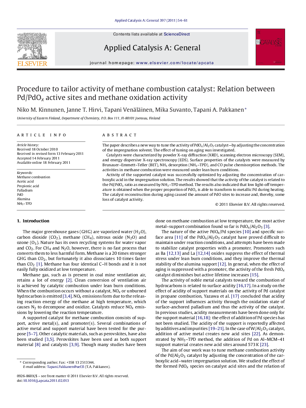 Procedure to tailor activity of methane combustion catalyst: Relation between Pd/PdOx active sites and methane oxidation activity