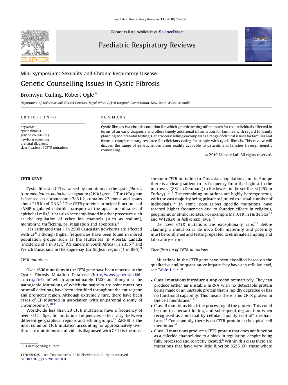 Genetic Counselling Issues in Cystic Fibrosis