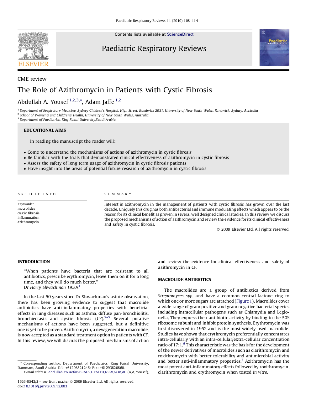 The Role of Azithromycin in Patients with Cystic Fibrosis