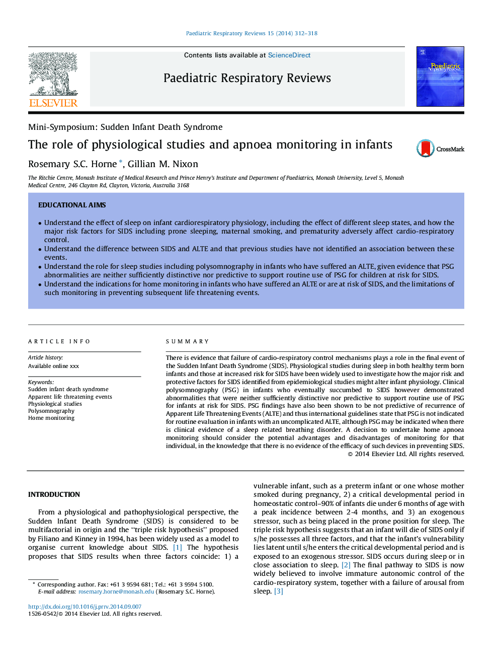 The role of physiological studies and apnoea monitoring in infants