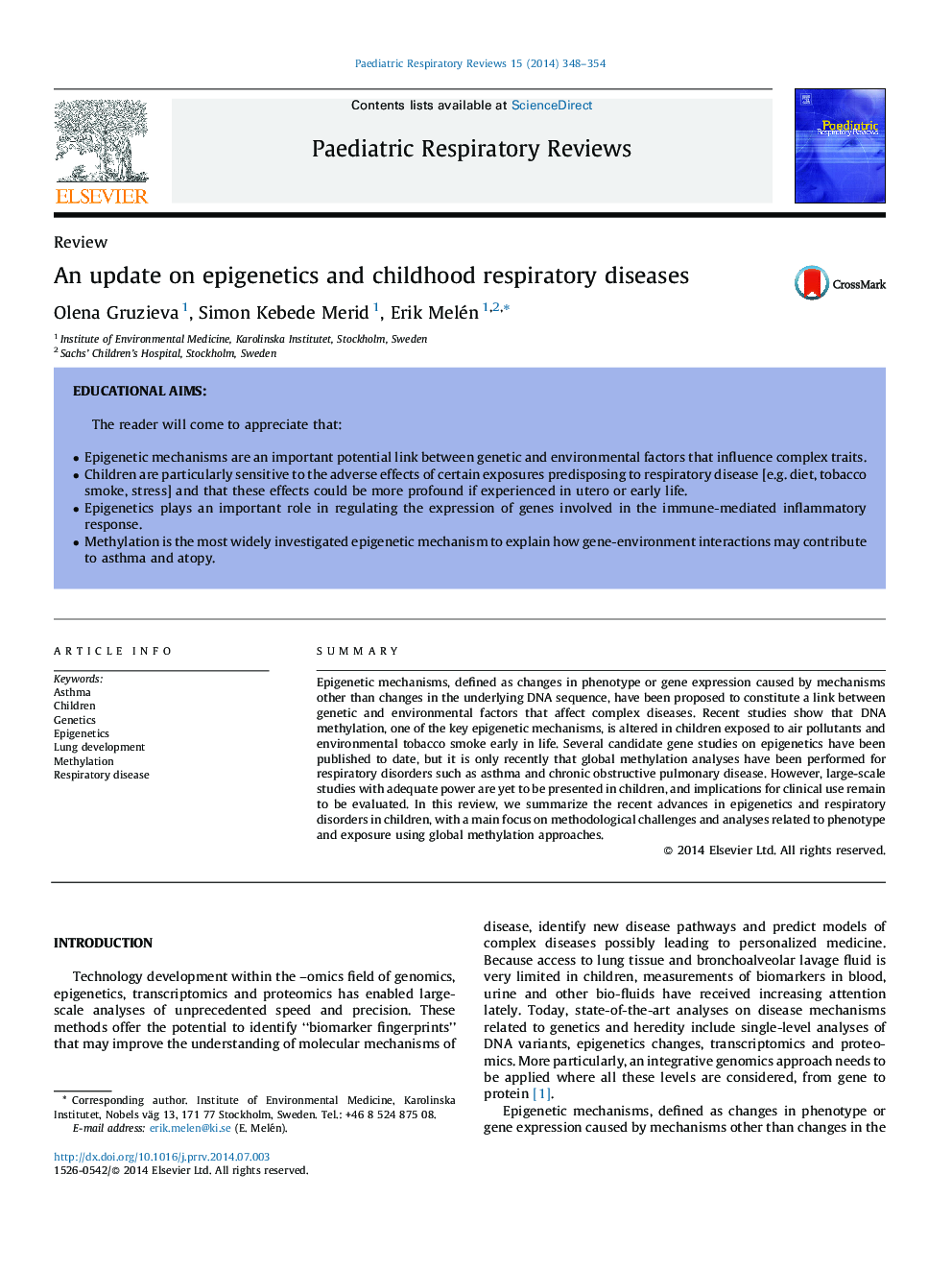 An update on epigenetics and childhood respiratory diseases