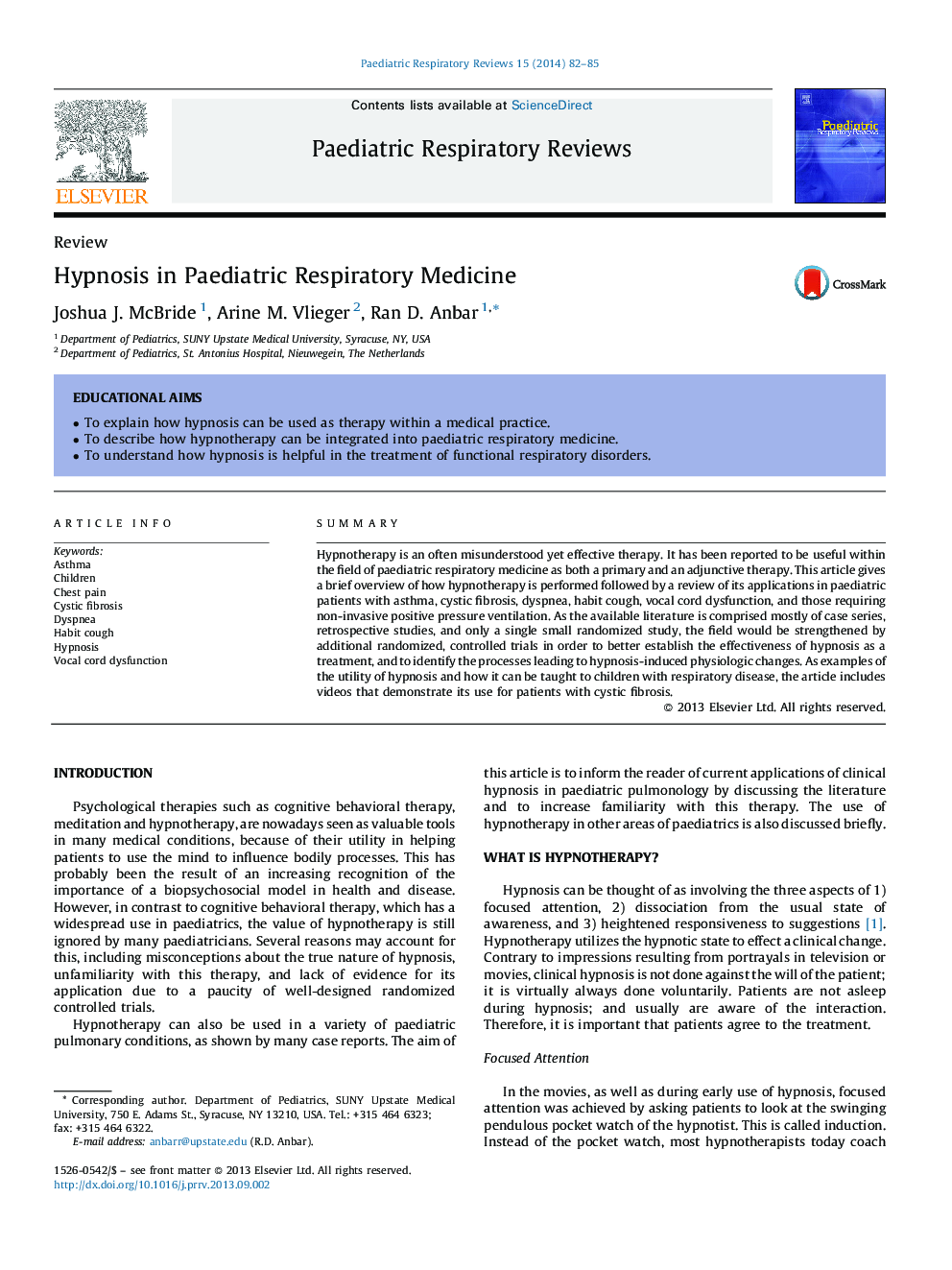 Hypnosis in Paediatric Respiratory Medicine