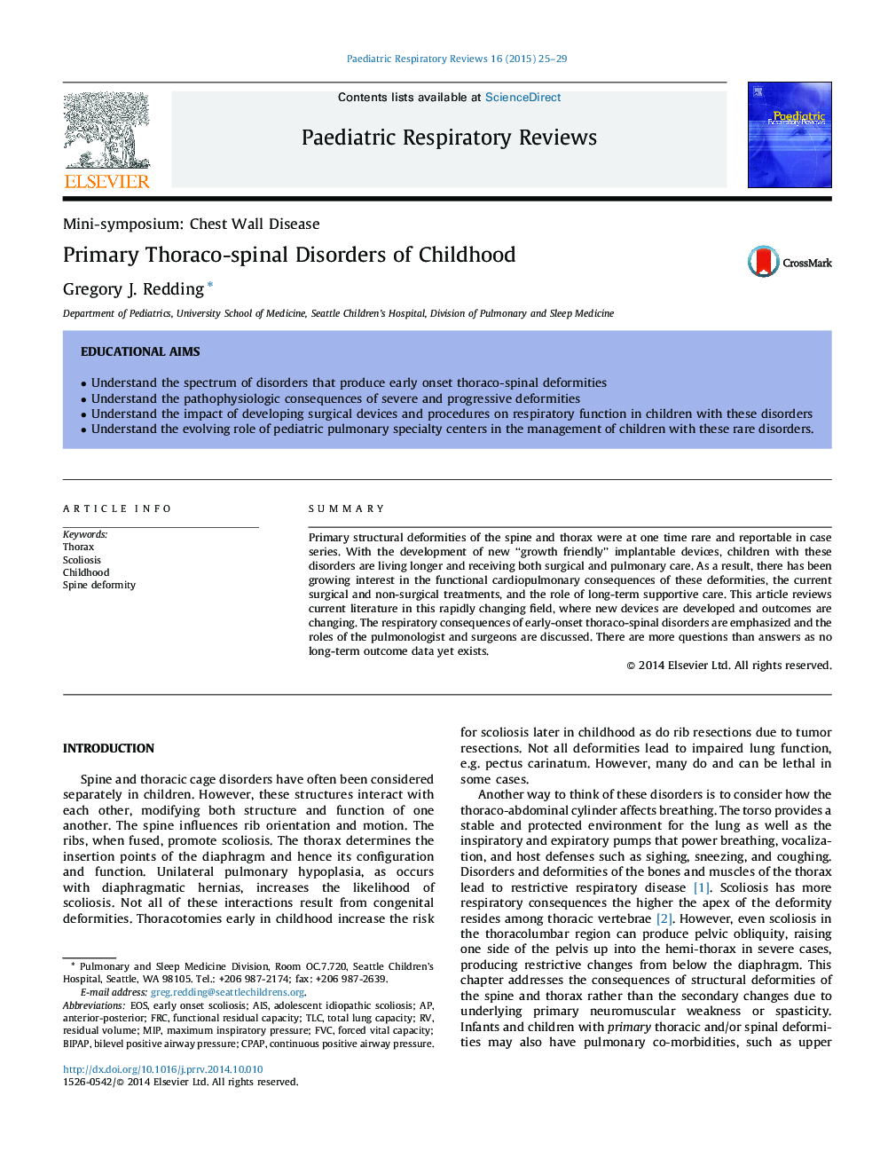 Primary Thoraco-spinal Disorders of Childhood