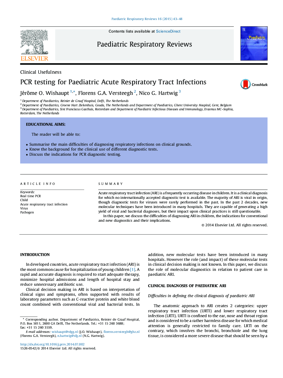 PCR testing for Paediatric Acute Respiratory Tract Infections