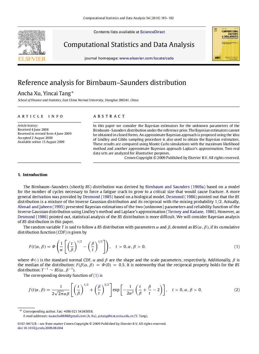 Reference analysis for Birnbaum–Saunders distribution