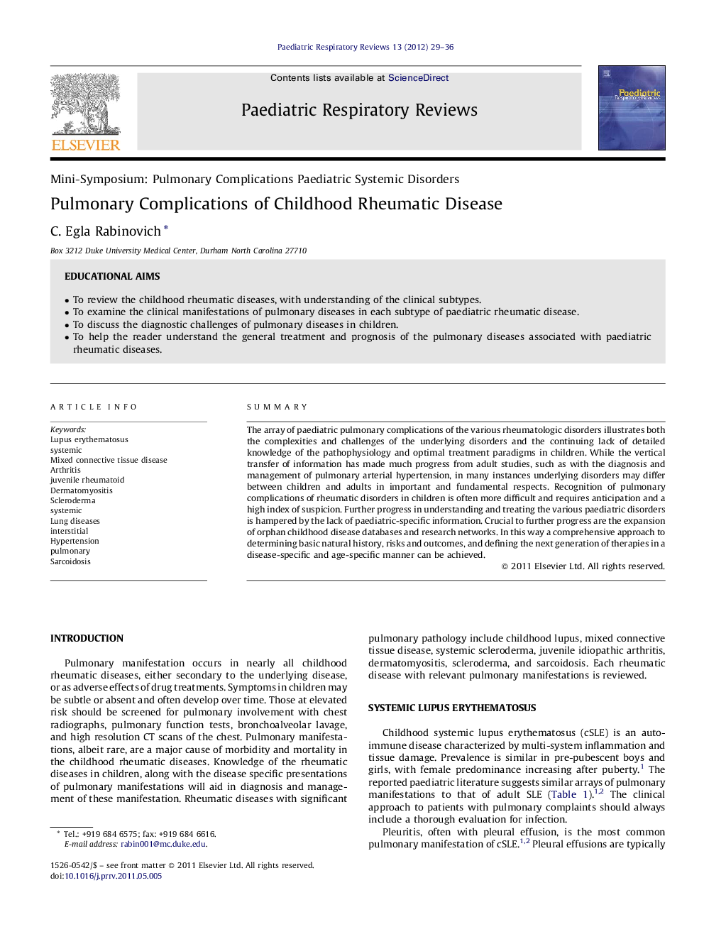 Pulmonary Complications of Childhood Rheumatic Disease