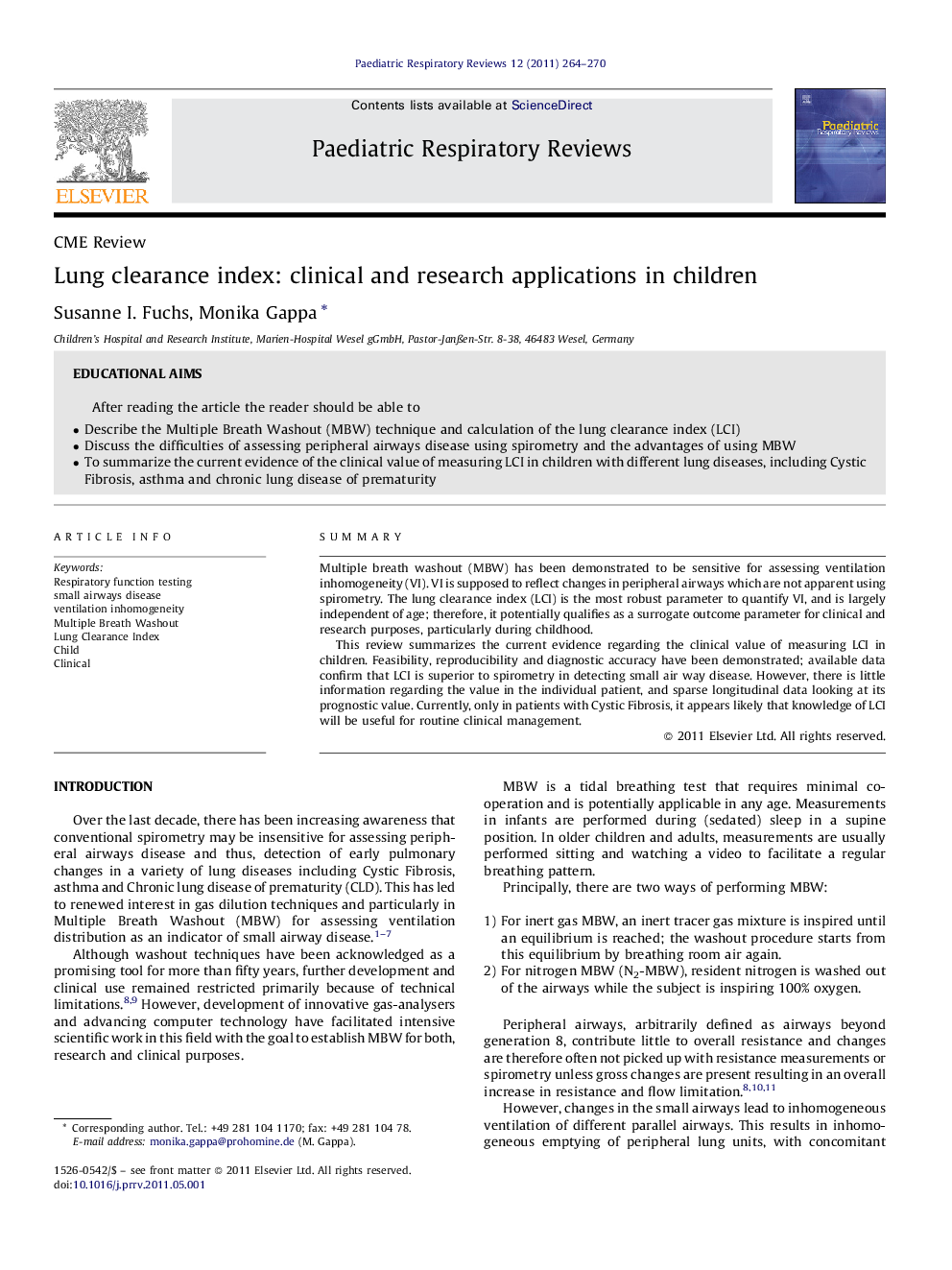 Lung clearance index: clinical and research applications in children