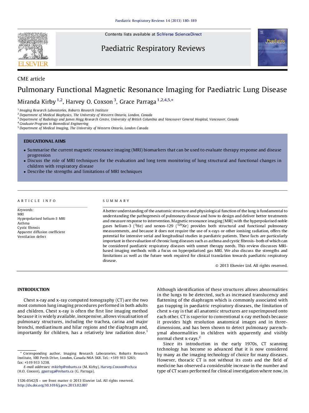 Pulmonary Functional Magnetic Resonance Imaging for Paediatric Lung Disease