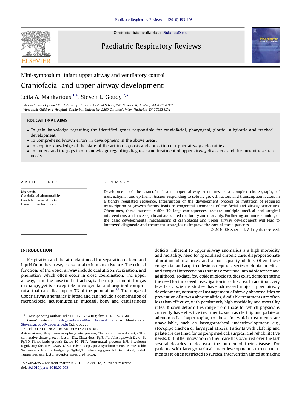 Craniofacial and upper airway development