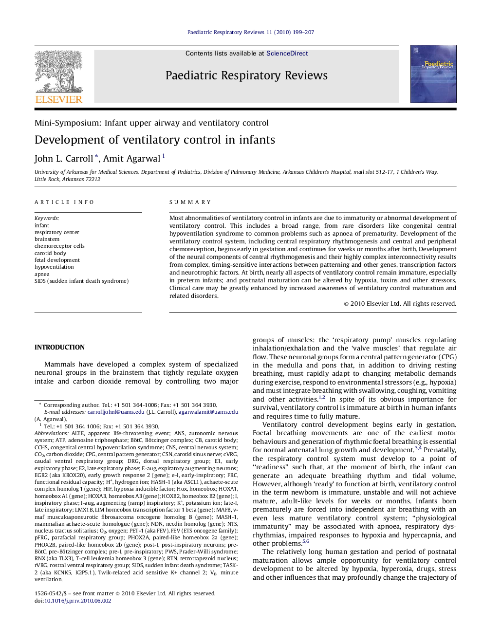 Development of ventilatory control in infants