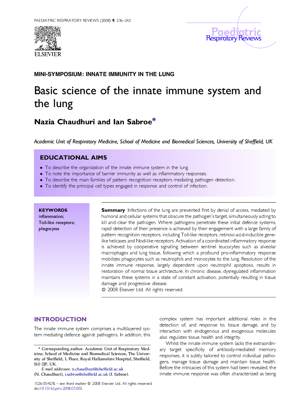 Basic science of the innate immune system and the lung