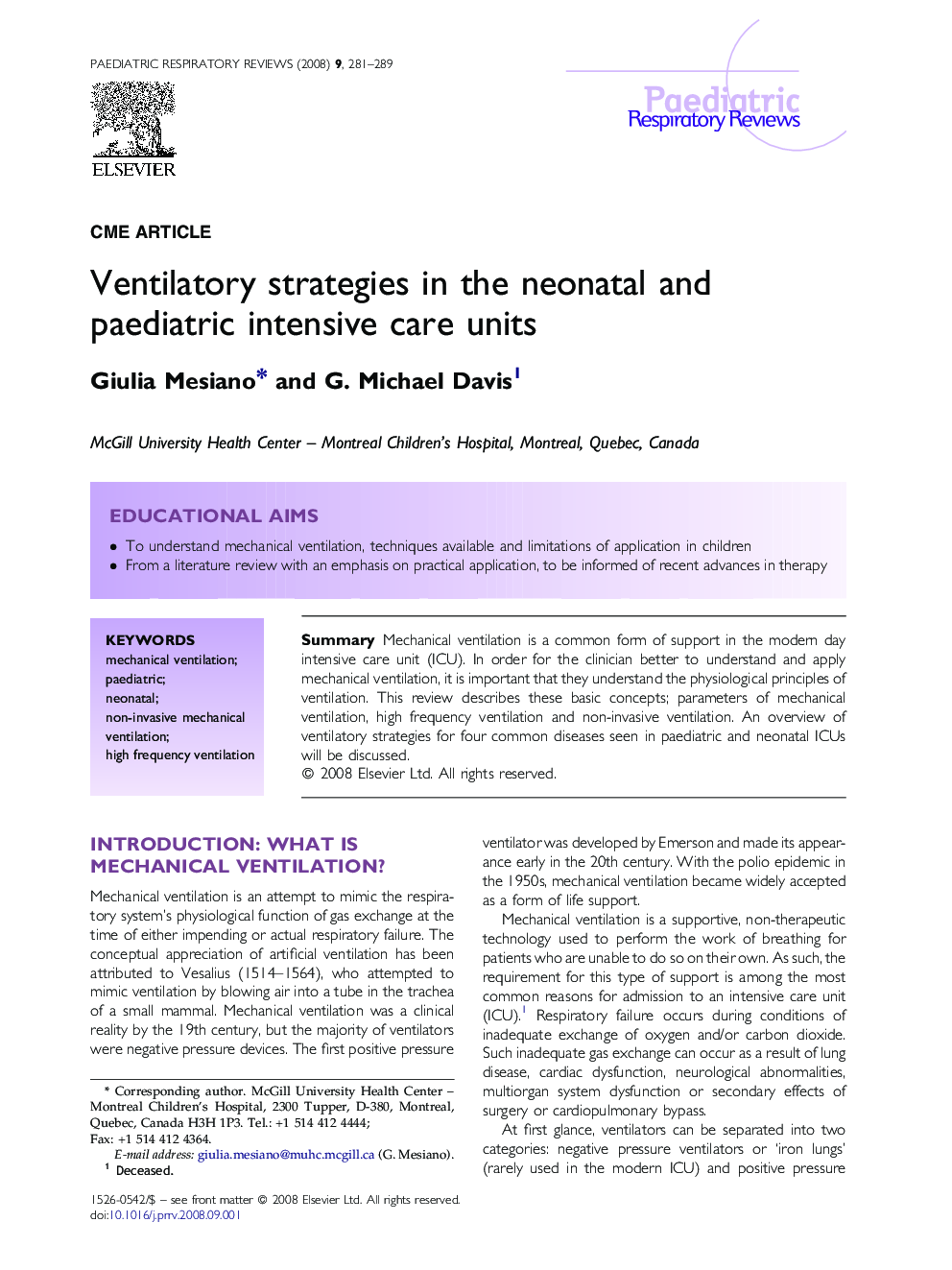 Ventilatory strategies in the neonatal and paediatric intensive care units