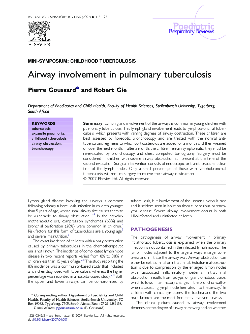 Airway involvement in pulmonary tuberculosis