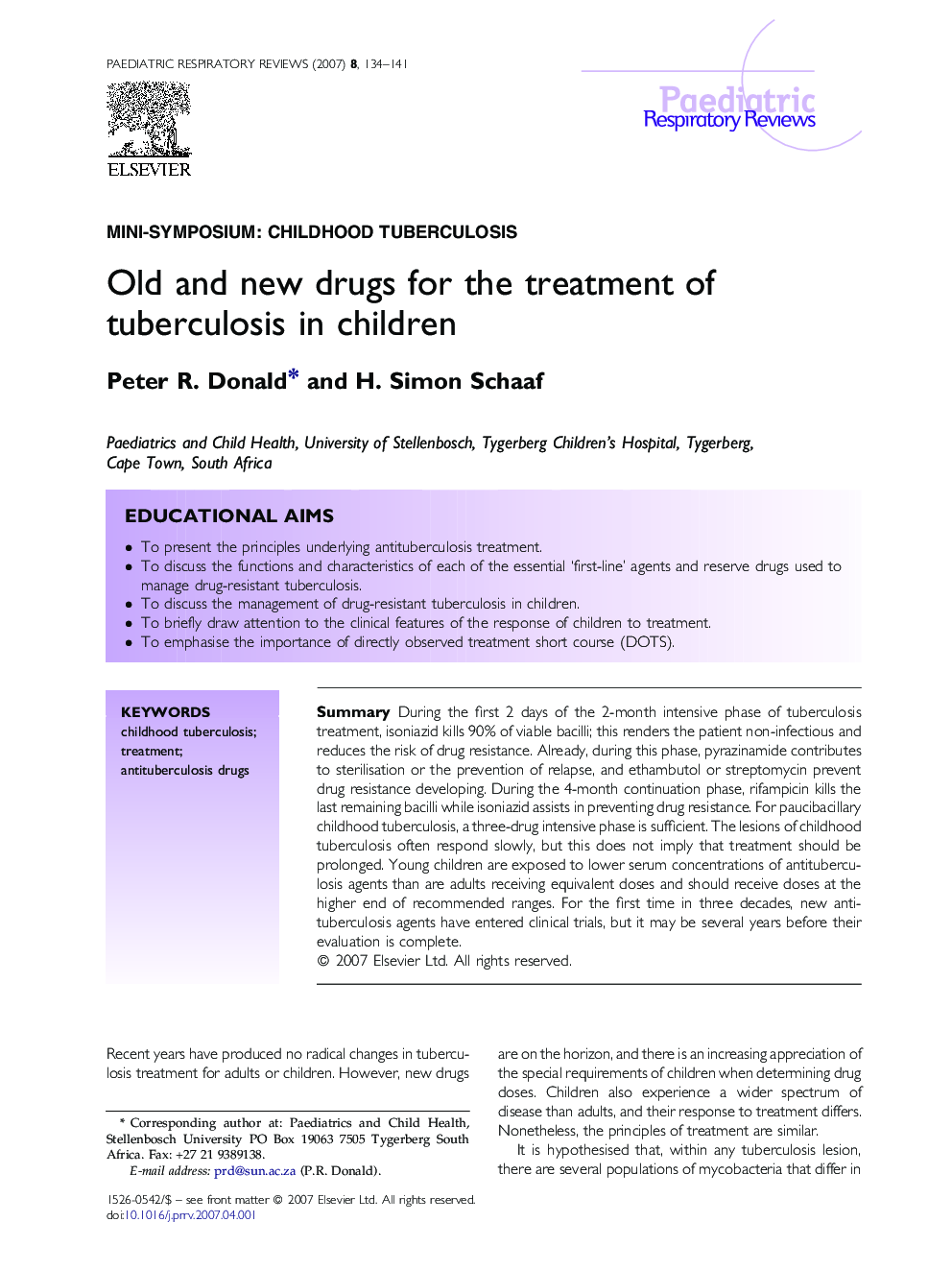 Old and new drugs for the treatment of tuberculosis in children