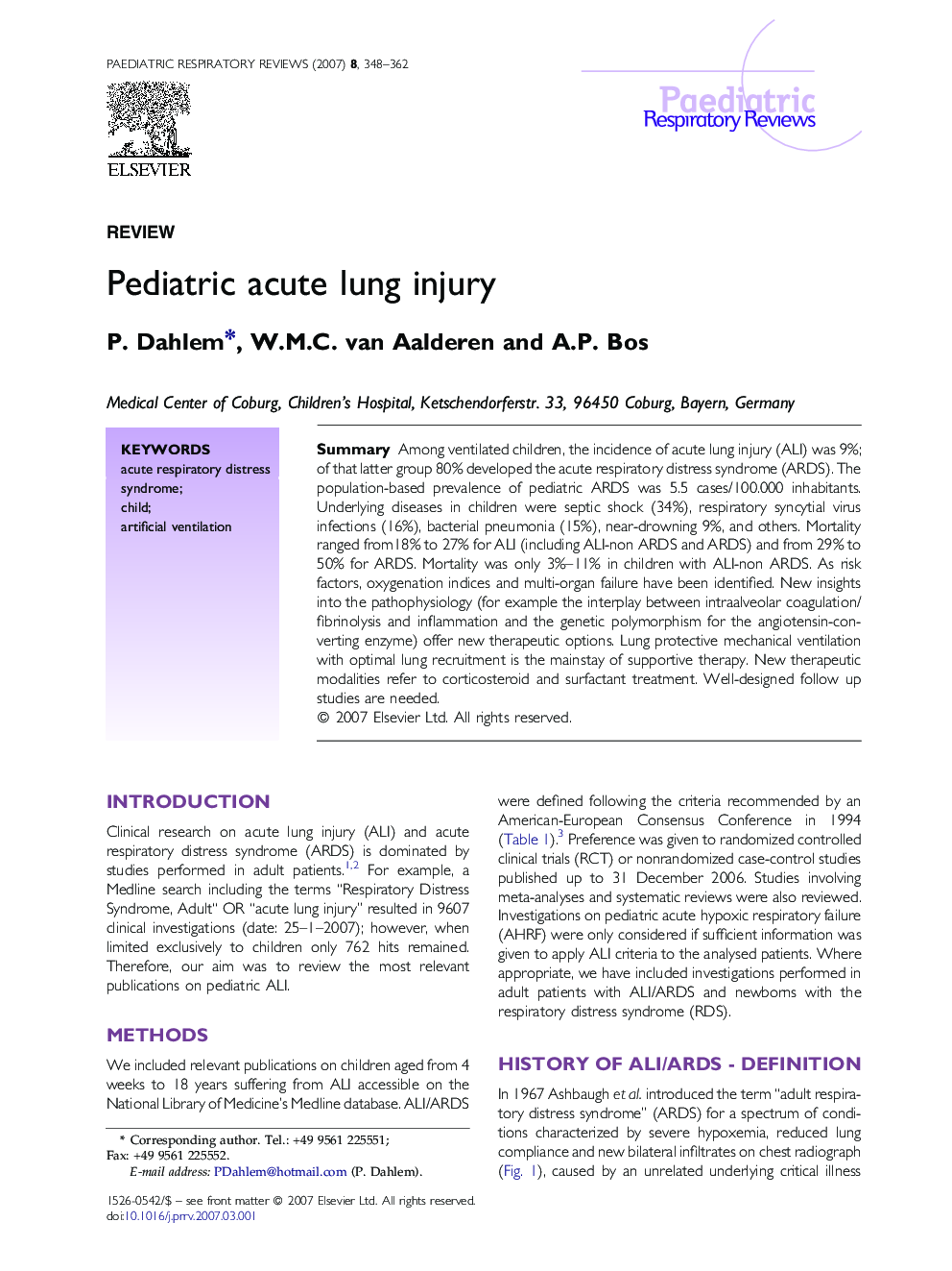 Pediatric acute lung injury