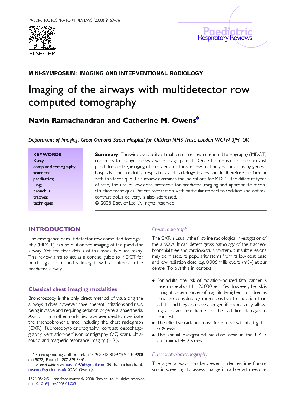 Imaging of the airways with multidetector row computed tomography