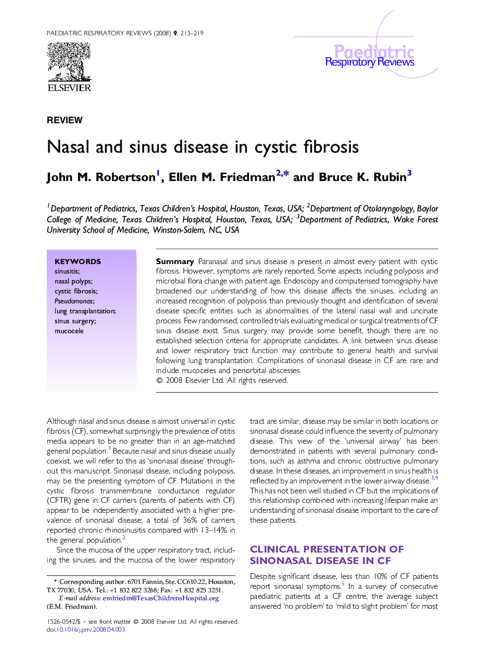 Nasal and sinus disease in cystic fibrosis