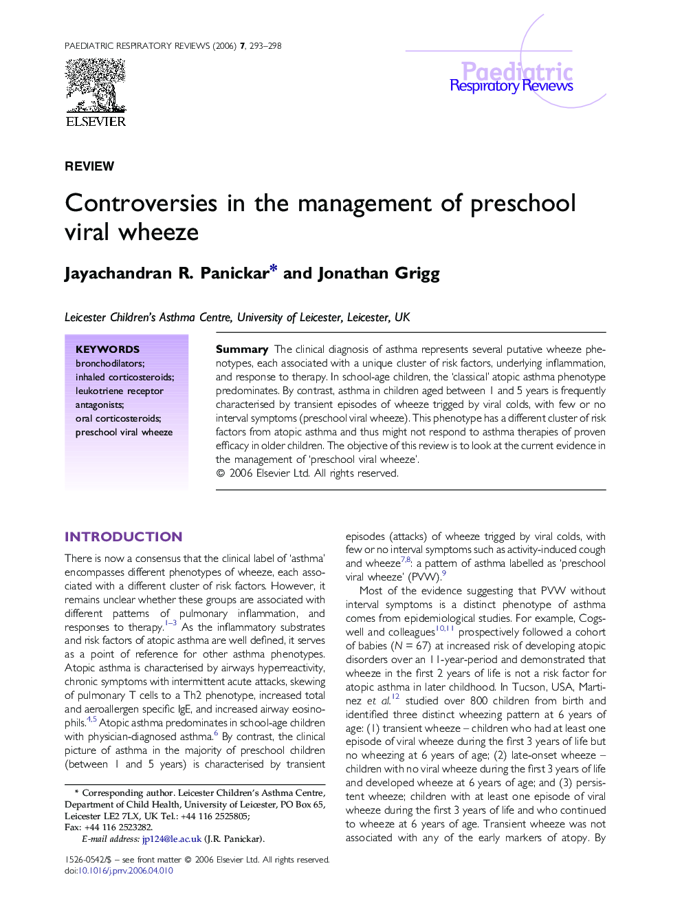 Controversies in the management of preschool viral wheeze