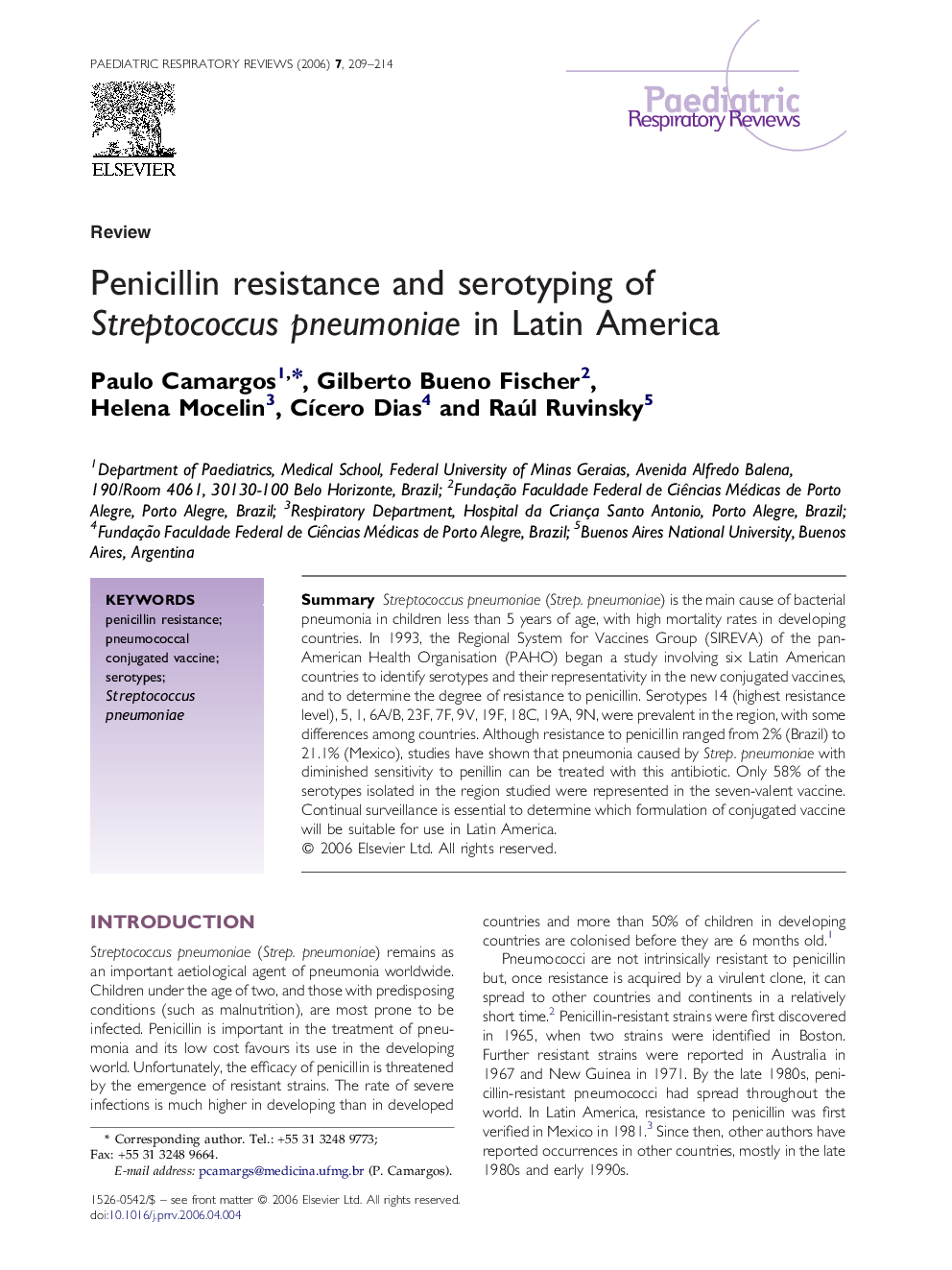 Penicillin resistance and serotyping of Streptococcus pneumoniae in Latin America