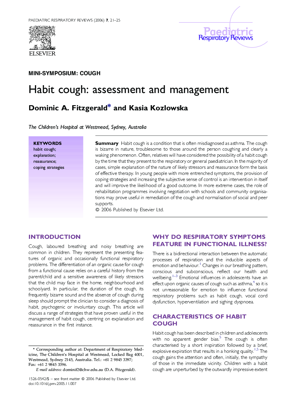 Habit cough: assessment and management