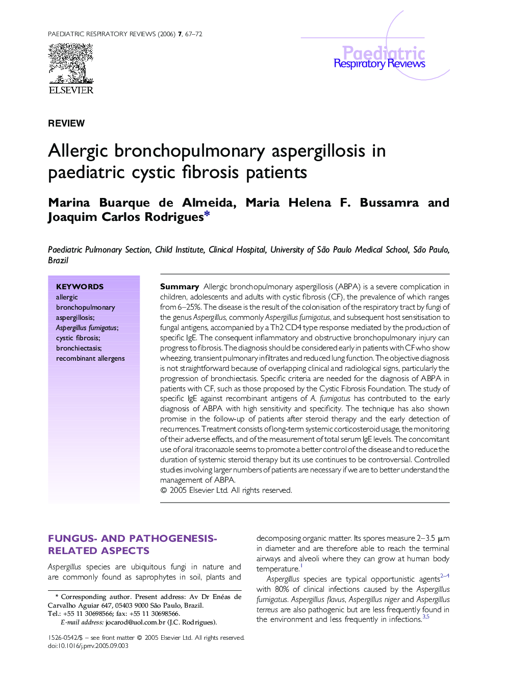 Allergic bronchopulmonary aspergillosis in paediatric cystic fibrosis patients