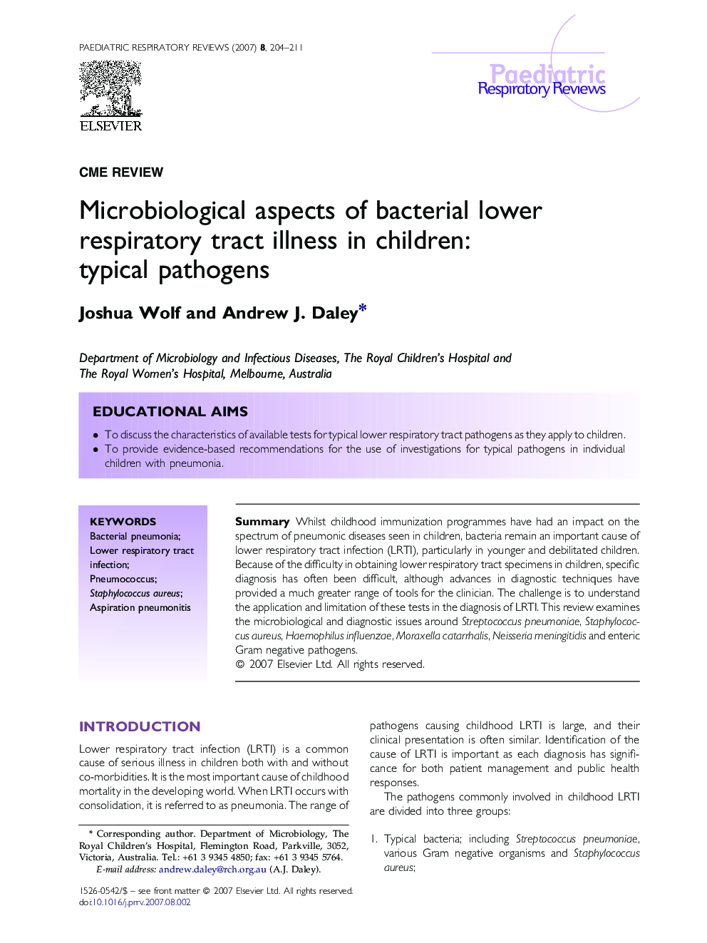 Microbiological aspects of bacterial lower respiratory tract illness in children: typical pathogens