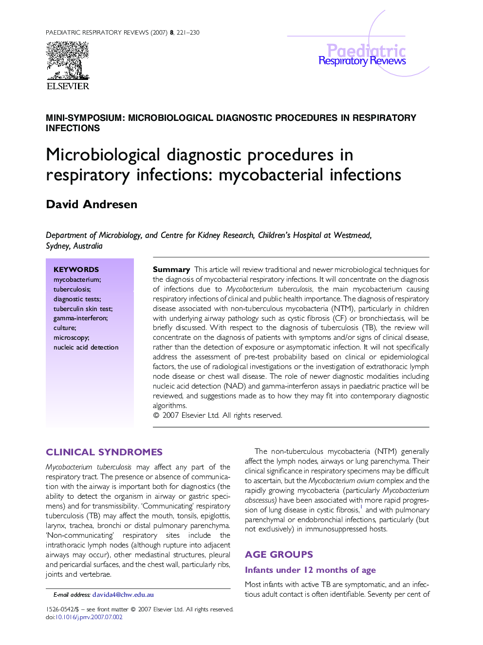 Microbiological diagnostic procedures in respiratory infections: mycobacterial infections