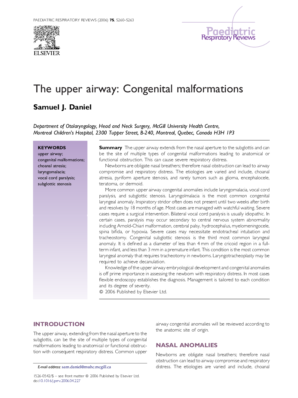 The upper airway: Congenital malformations