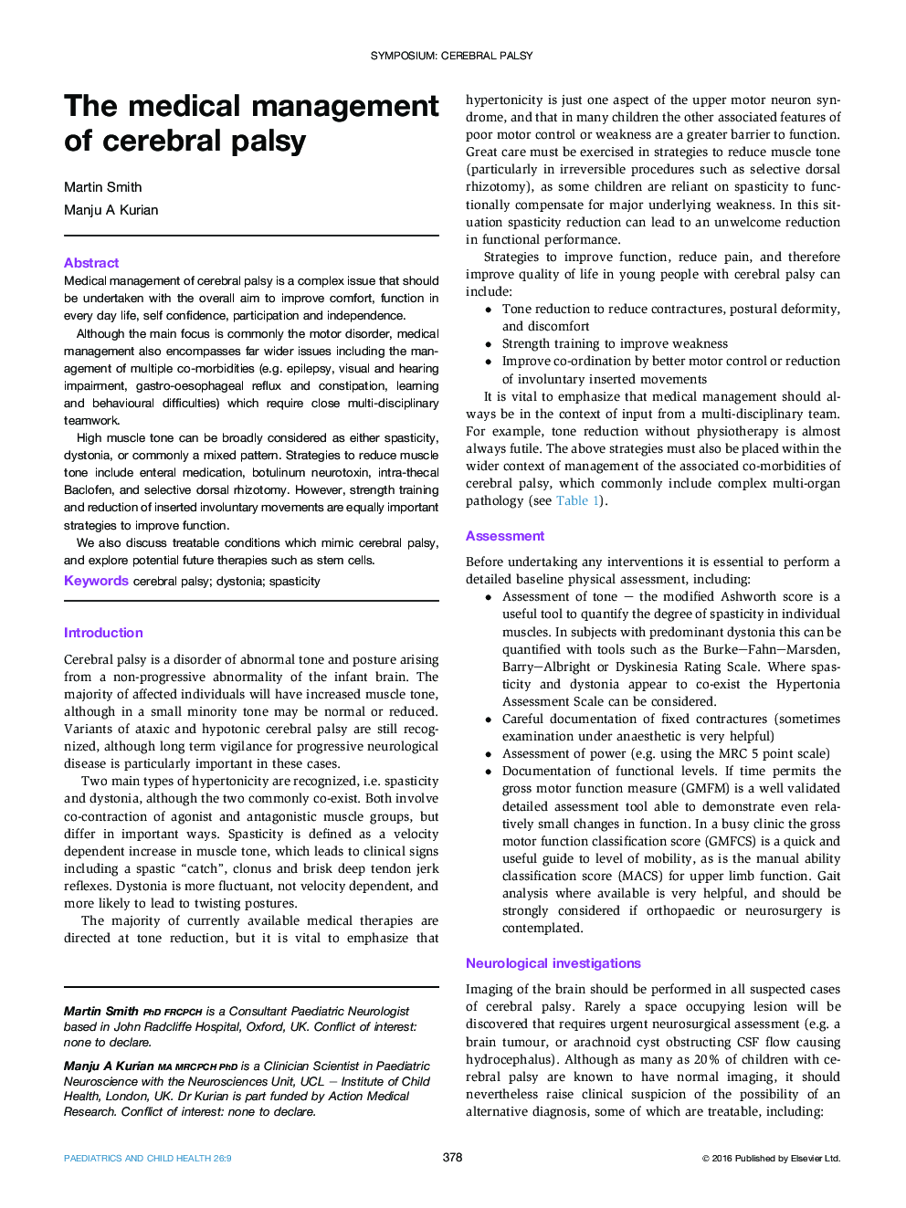 The medical management of cerebral palsy