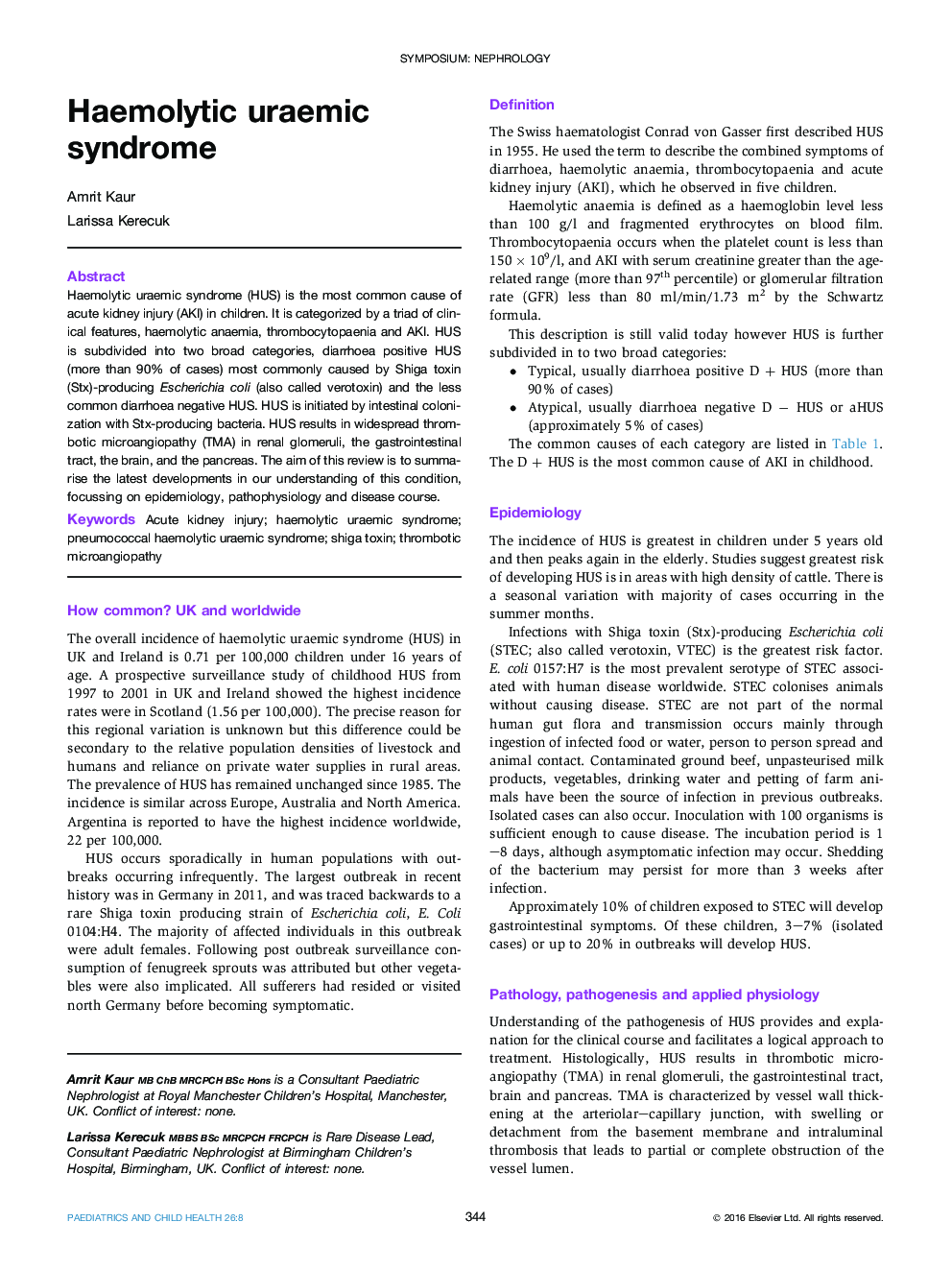 Haemolytic uraemic syndrome