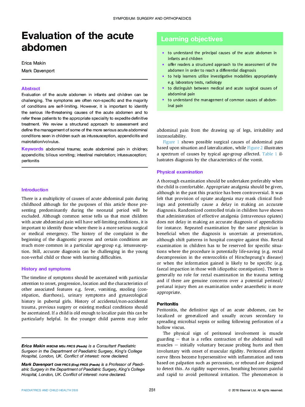 Evaluation of the acute abdomen