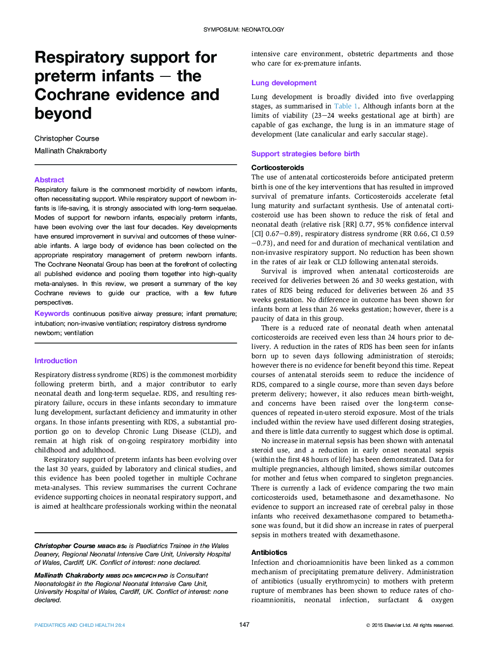 Respiratory support for preterm infants – the Cochrane evidence and beyond