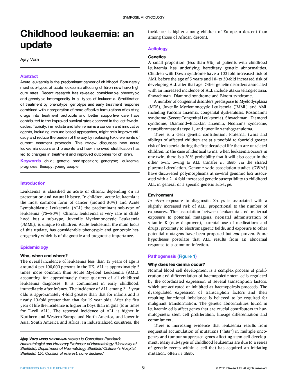 Childhood leukaemia: an update