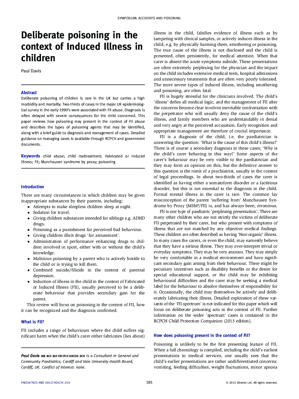 Deliberate poisoning in the context of Induced Illness in children